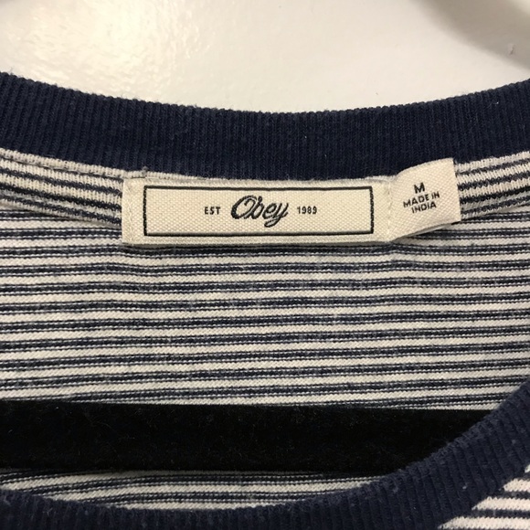 Navy Blue and White Striped Obey T-shirt Dress - Picture 3 of 5